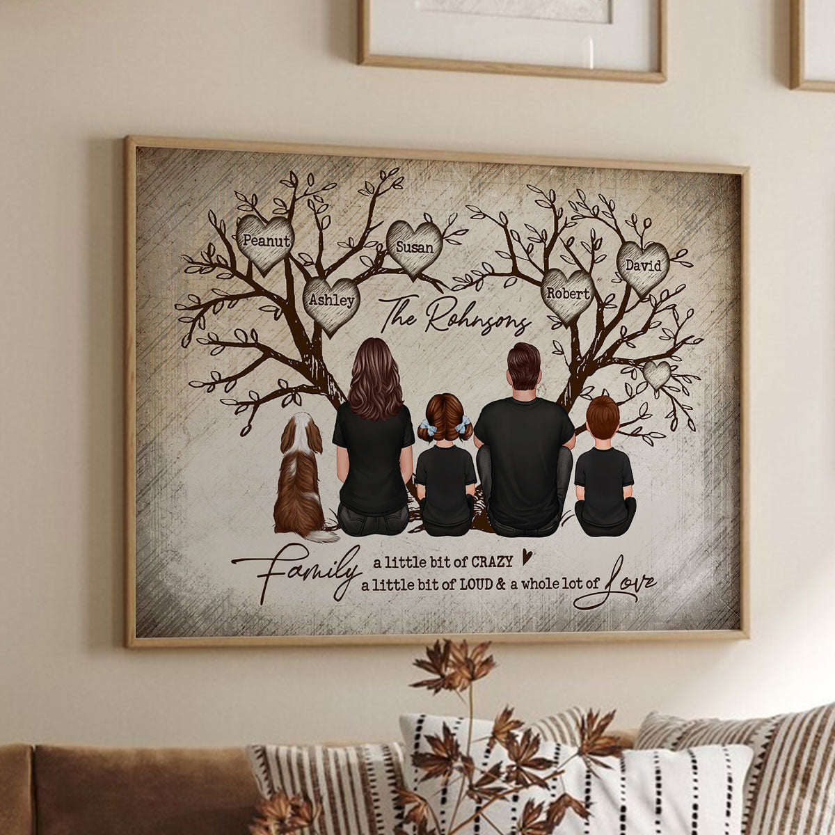 Family Heart Tree Sitting Personalized Poster, Home Decoration, Gift for Family