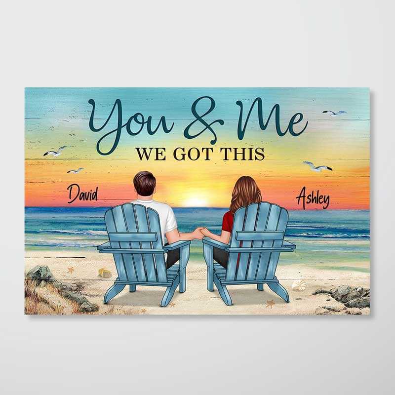 Back View Couple Sitting Beach Landscape You & Me We Got This Gift For Him For Her Personalized Horizontal Poster