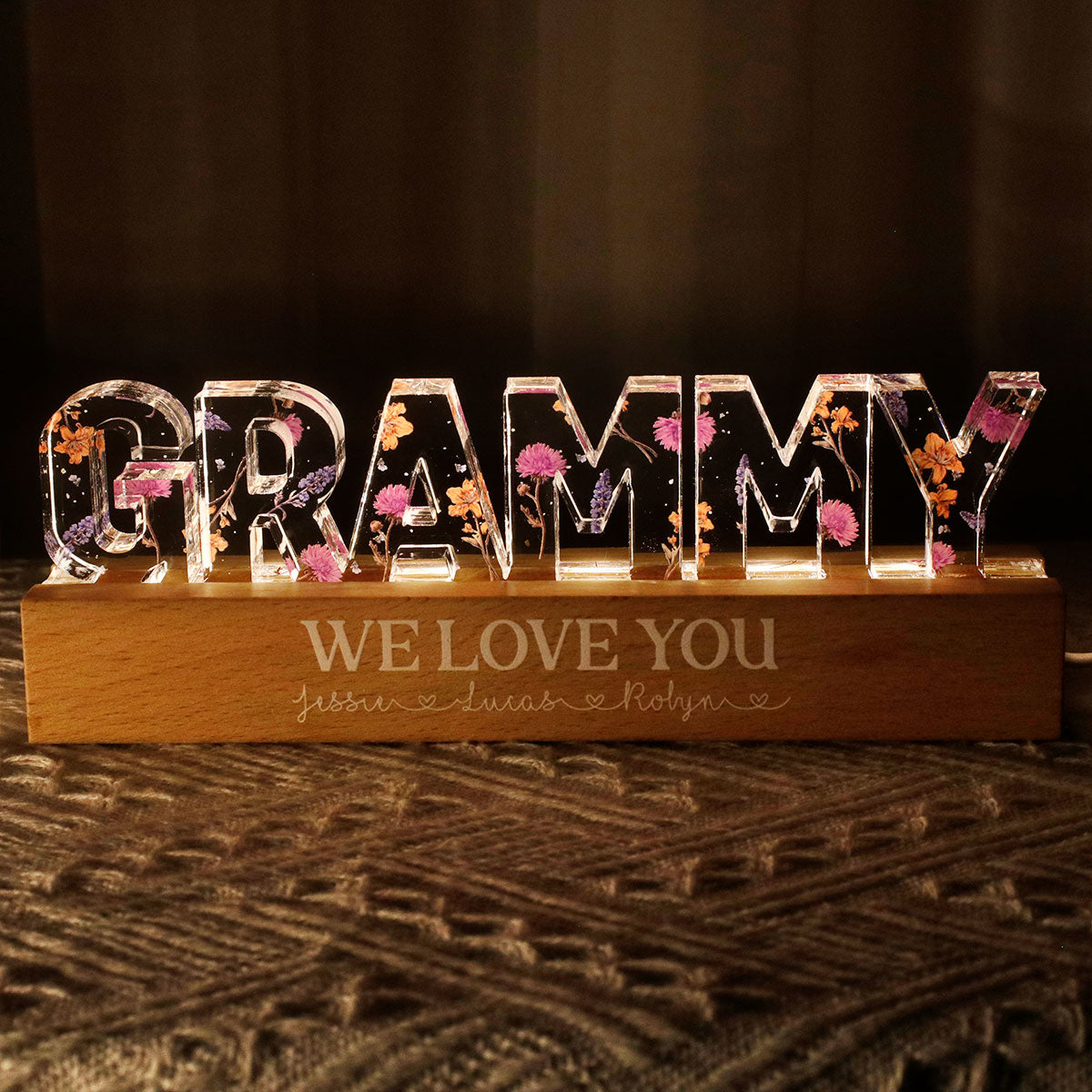 Custom Flower Printed LED Night Light, Birth Month Flower, Gift for Mom, Gift for Grandma, Gift for Wife