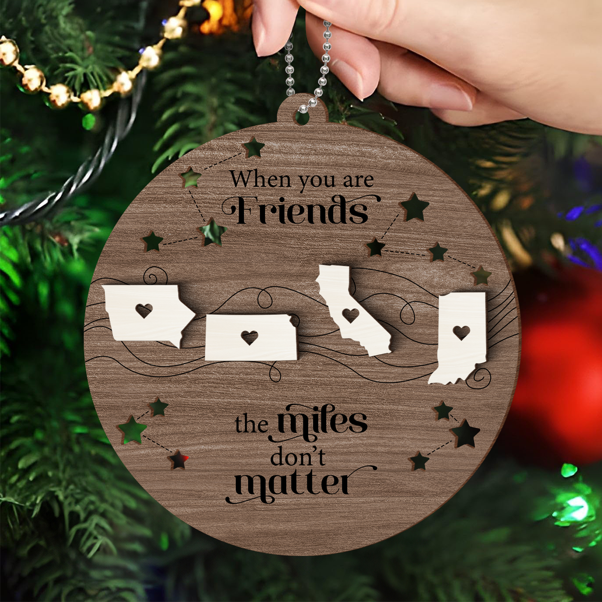 Personalized 2-Layered Wooden Ornament – A Gift of Togetherness for Long Distance Family, Friends, or Sisters