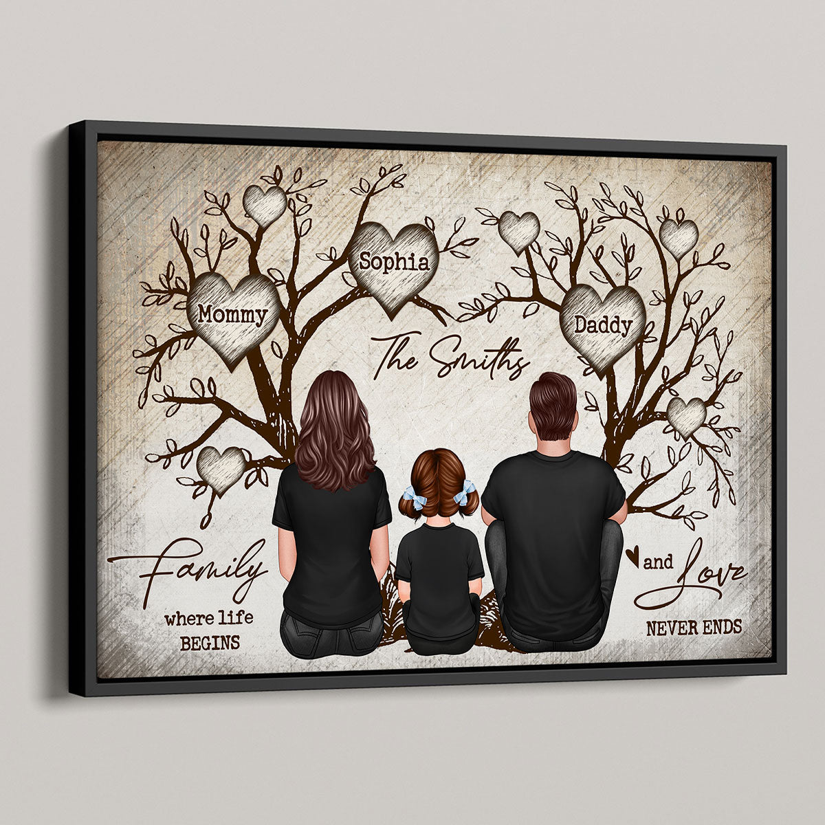 Family Heart Tree Sitting Personalized Poster, Home Decoration, Gift for Family