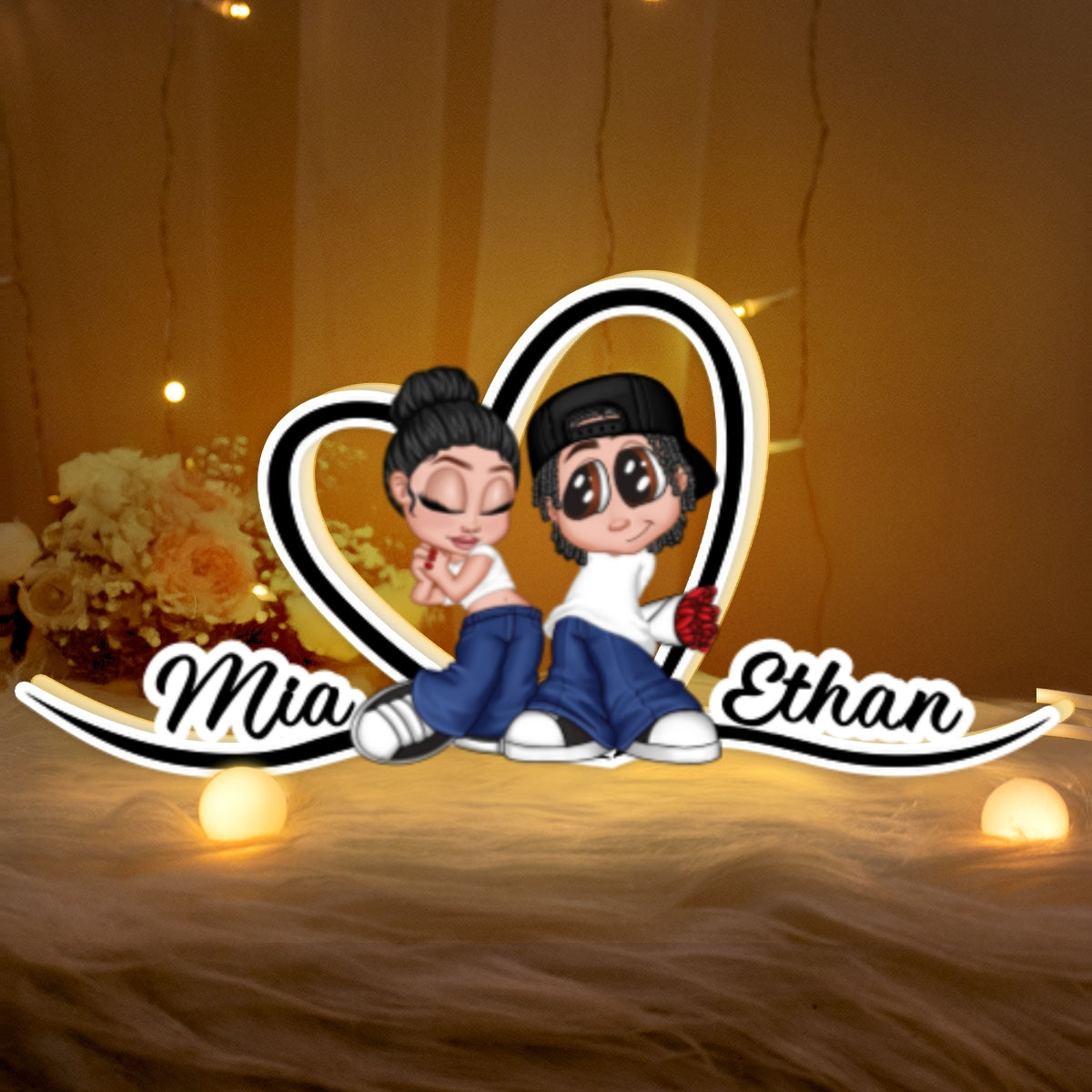 Y2K Couple Heart Shape With Names Personalized Light Box, Anniversary Gift, Unique Gift for Him for Her