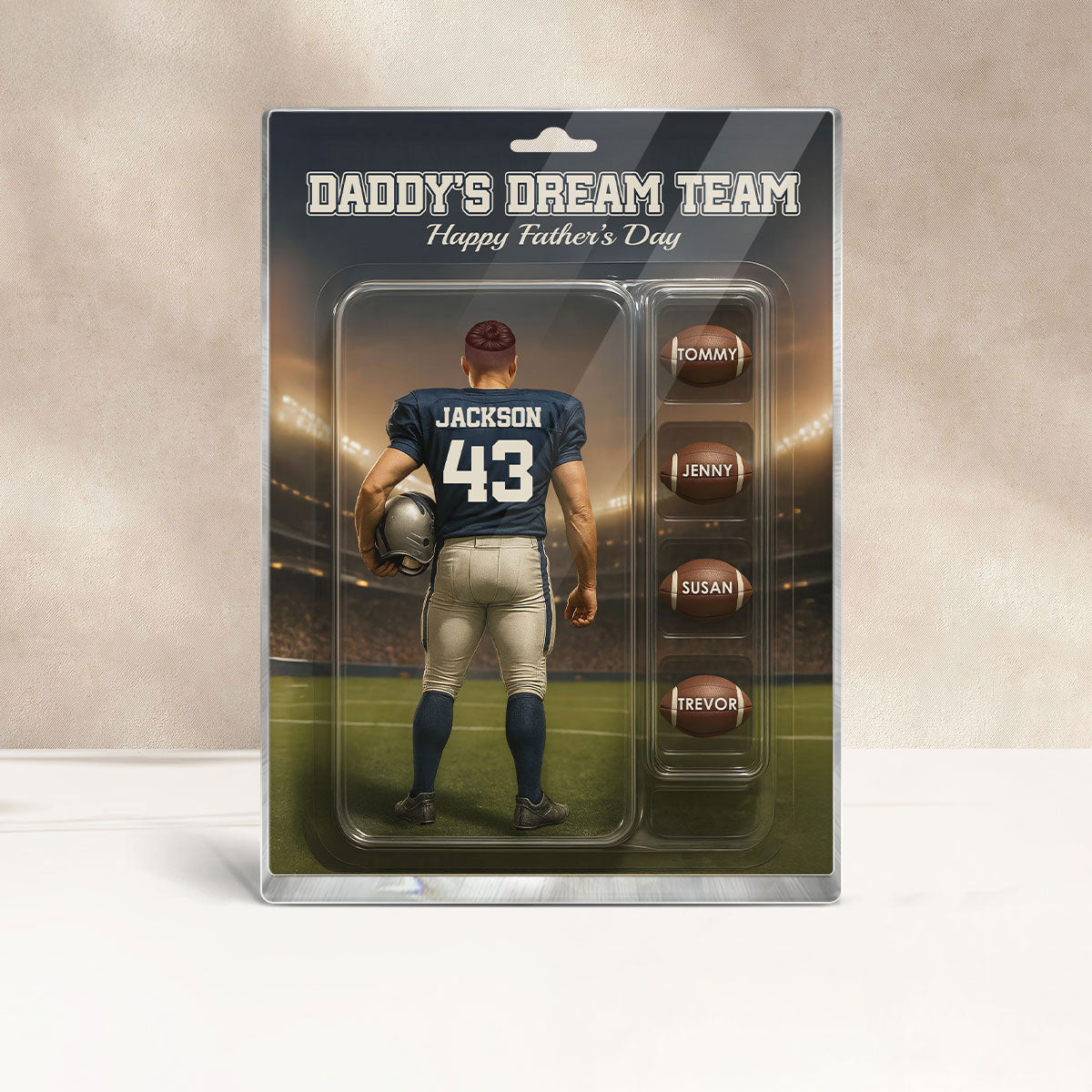 Custom Figure Football Dad With Kids' Names Personalized Acrylic Block Plaque, Perfect 2025 Father's Day Gift For Him, For Dad, For Husband, For Football Lover