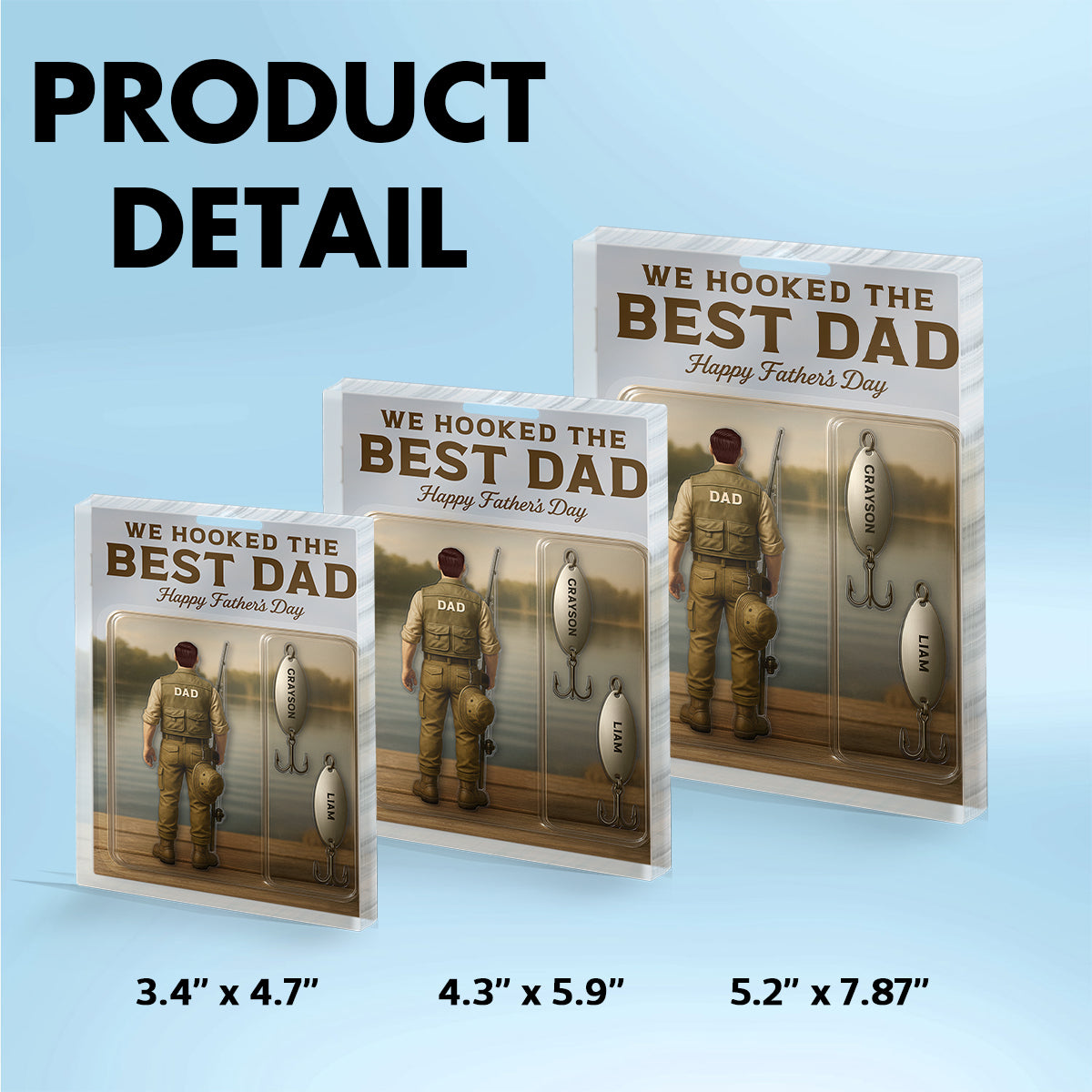 We Hooked The Best Dad Fishing With Kids' Names Custom Figure Personalized Acrylic Block Plaque, Perfect Father's Day Gift For Husband, For Dad, Fishing Lover