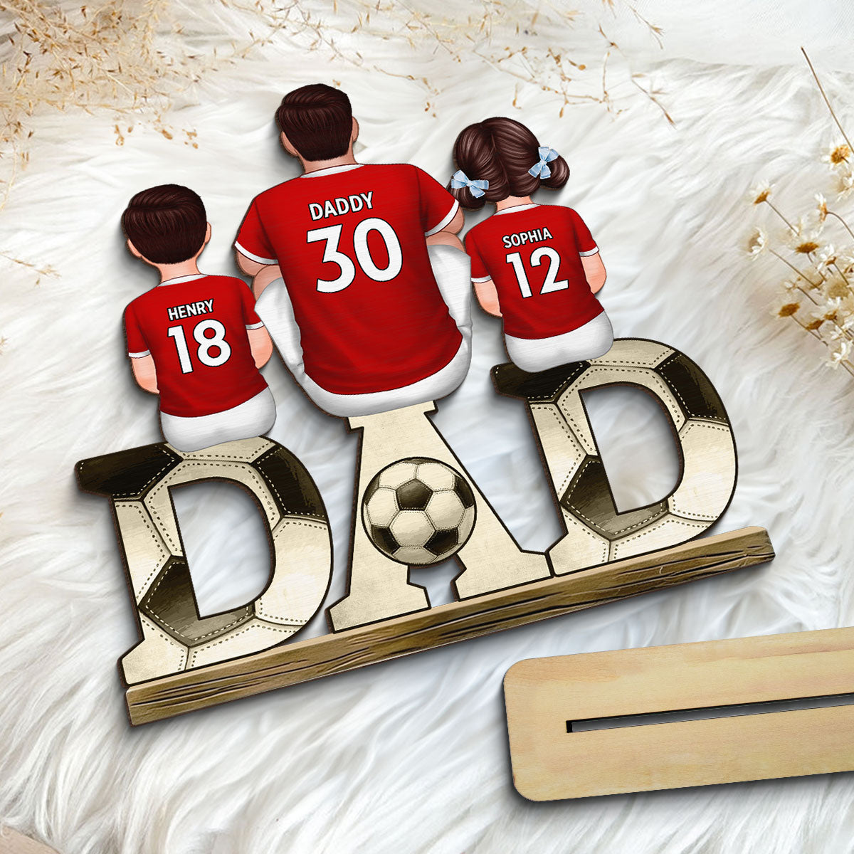 Soccer Dad & Kids Personalized 2-Layer Standing Wooden Plaque, Father’s Day gift for Dad, for Husband