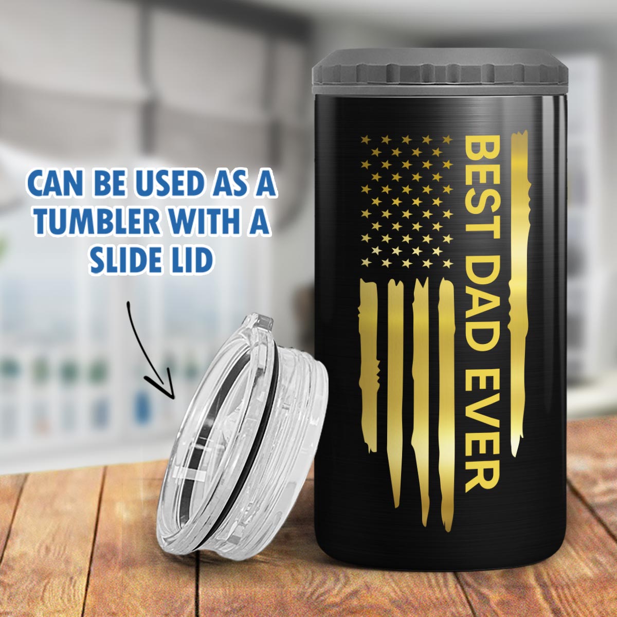 Best Dad Papa Grandpa Ever Fist Bump Outline Nation Flag Gift For Husband Father Figures Personalized 4 In 1 Can Cooler