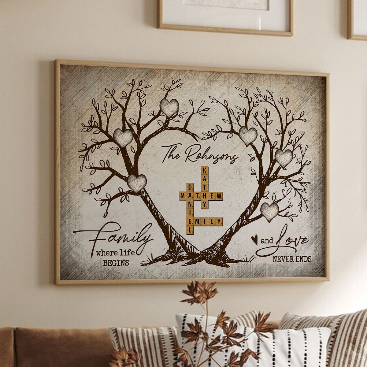 Family Heart Tree Crossword Puzzle - Created In A Moment, Treasured Forever Personalized Poster, Perfect 2025 Gift For Family, For Husband, Wife