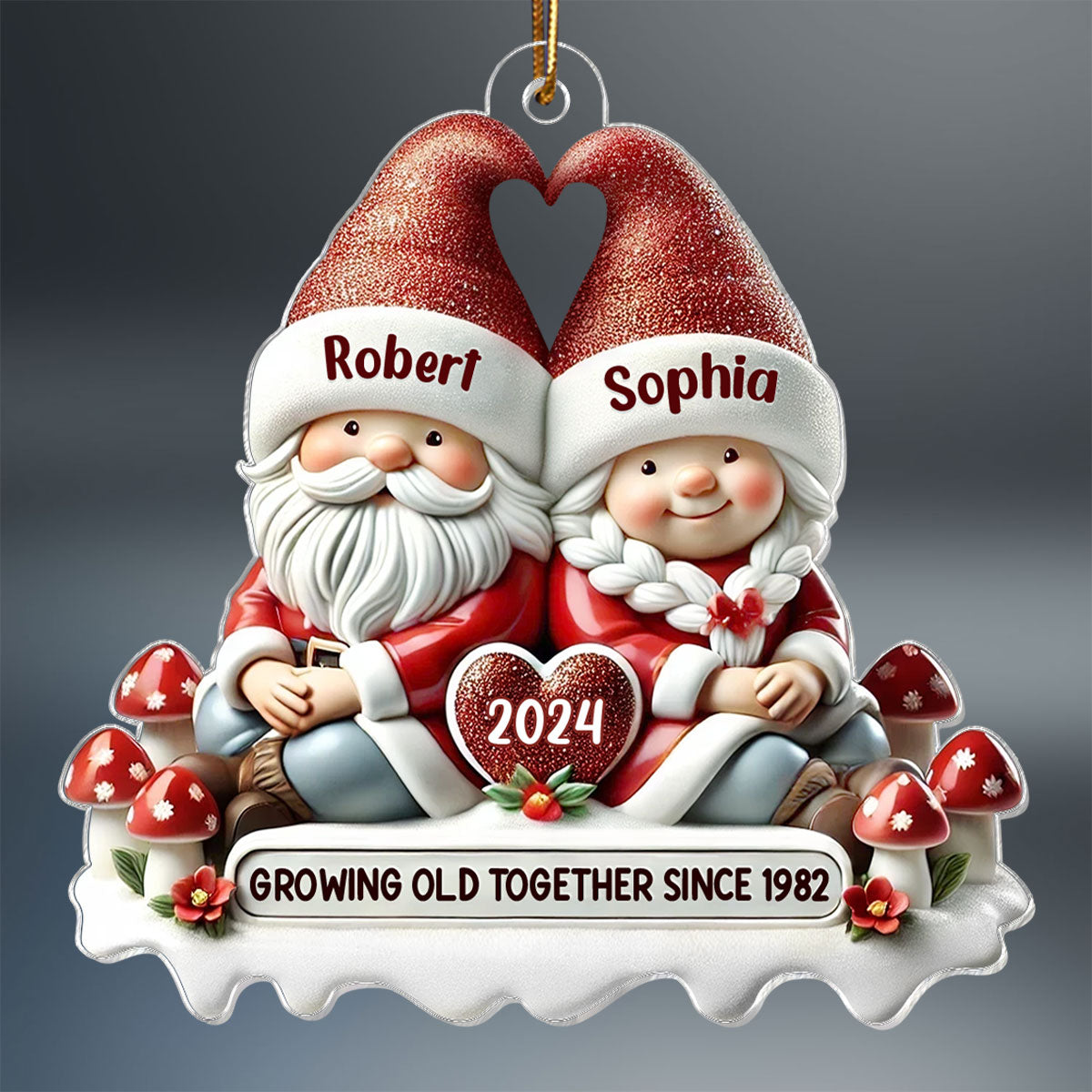 3D Effect Gnome Couple Personalized Flat Acrylic Ornament, Gift For Him, For Her, Husband, Wife