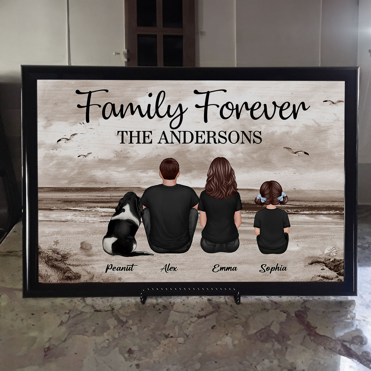 Family Sitting Retro Vintage Beach Landscape Poster, Unique 2025 Father's Day Gift For Dad, Husband