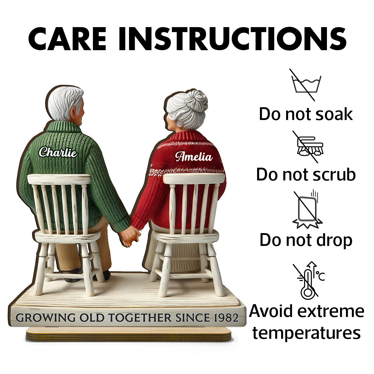 3D Effect Eternal Love Couple Growing Old Together Personalized Standing Wooden Plaque, Heartfelt Gift For Couple, For Him, For Her, Husband, Wife
