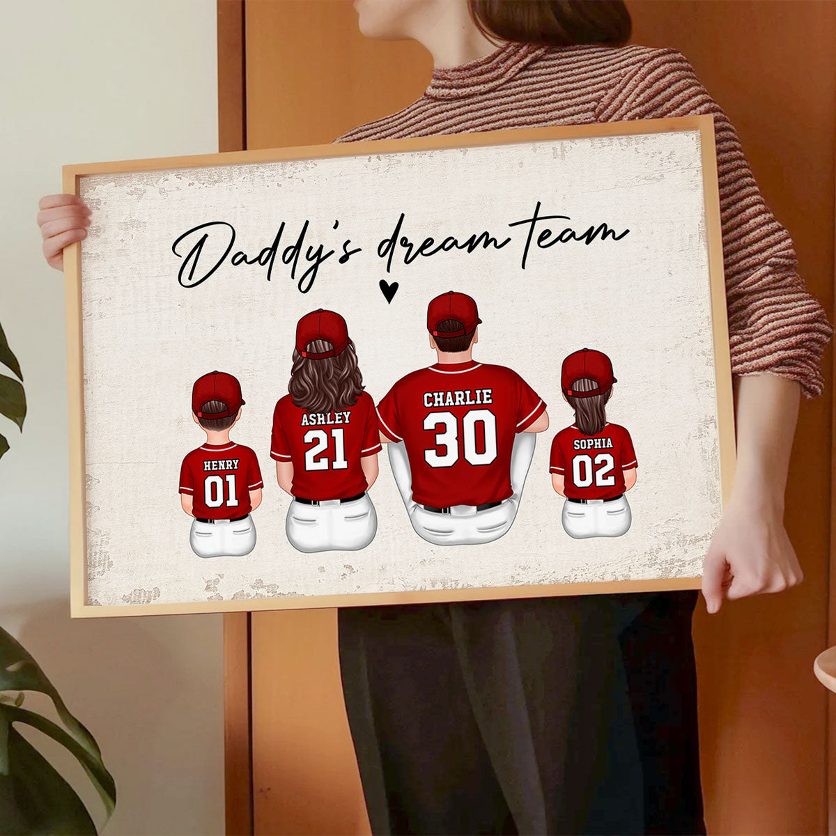 Daddy's Team Baseball Family Sitting Personalized Poster, Unique Father's Day Gift for Dad, Gift for Husband