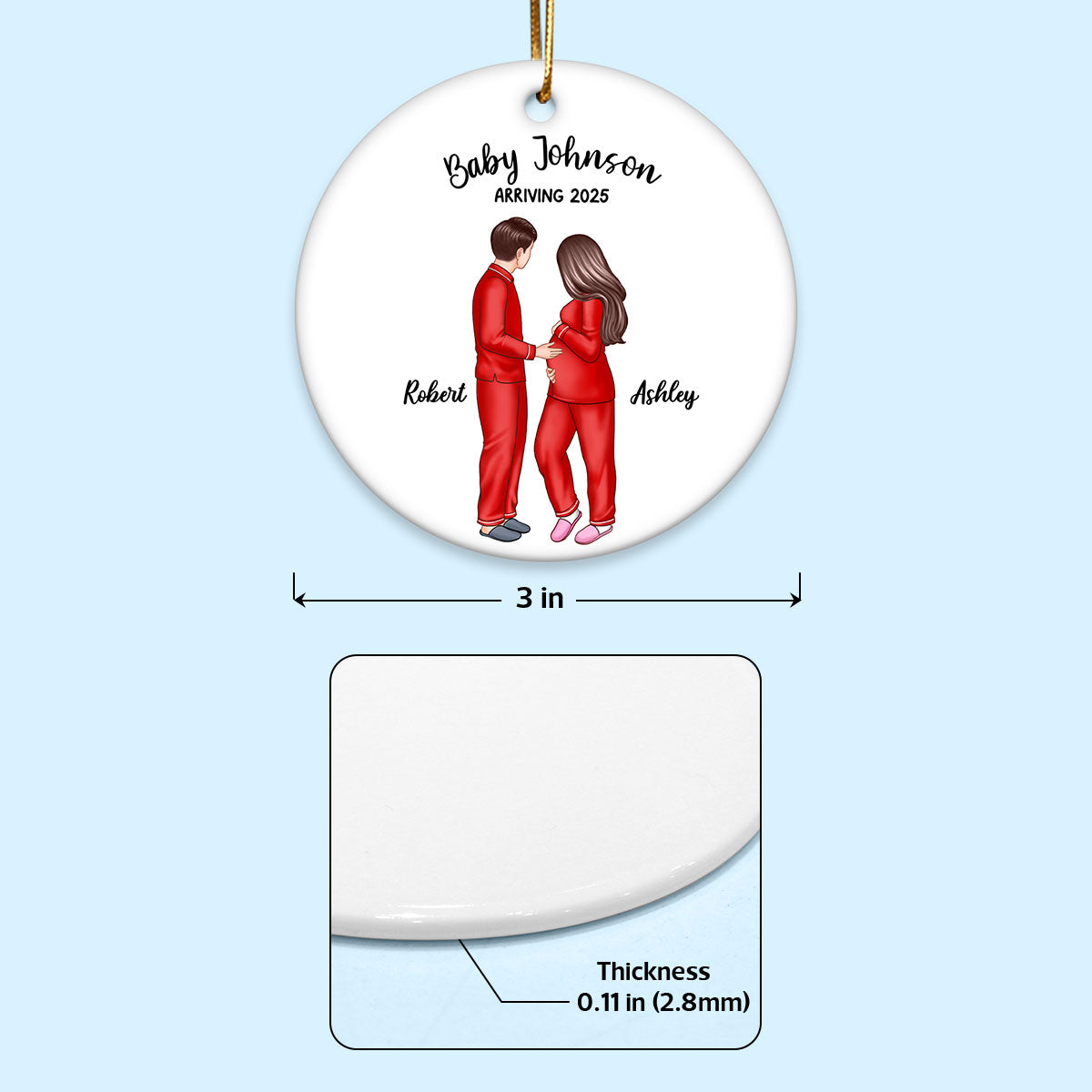 Personalized Pregnancy Ornament, Expecting Family Personalized Circle Ceramic Ornament, New Mom Gift, Expecting Parent Gift