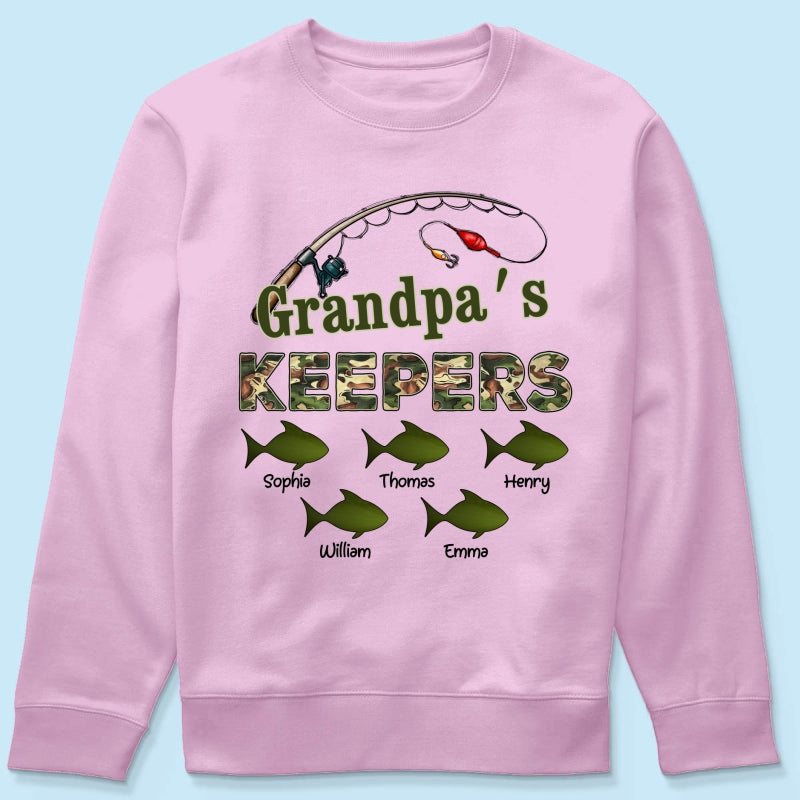 Grandpa‘s Keepers Camouflage Pattern Fishing Personalized Shirt, Unique 2025 Father's Day Gift For Grandpa, Dad