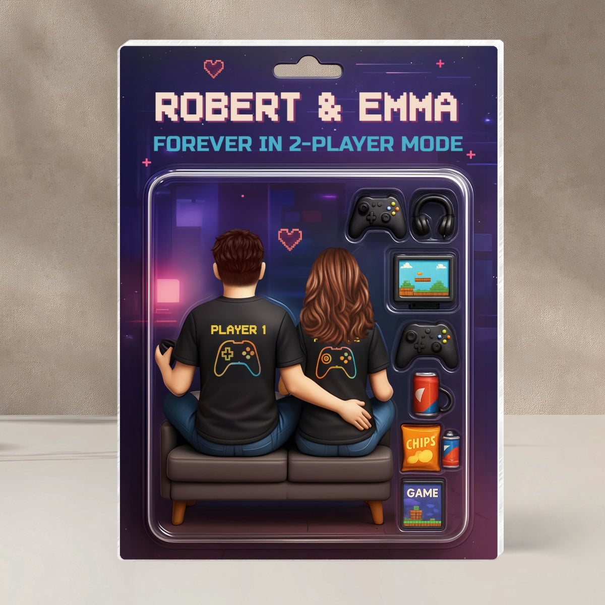 Game Players Couple, Toy Box Figures Style, Personalized Acrylic Block Plaque, Unique Gift for Him, Gift for Her