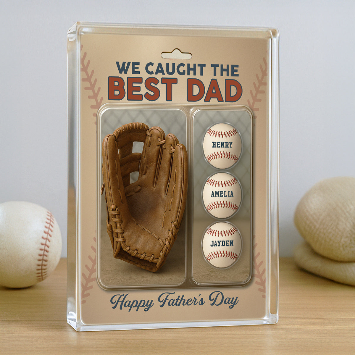 We Caught The Best Dad Grandpa Baseball & Glove Figures Style Personalized Acrylic Block Plaque, Perfect Father's Day Gift for Dad, Gift for Husband