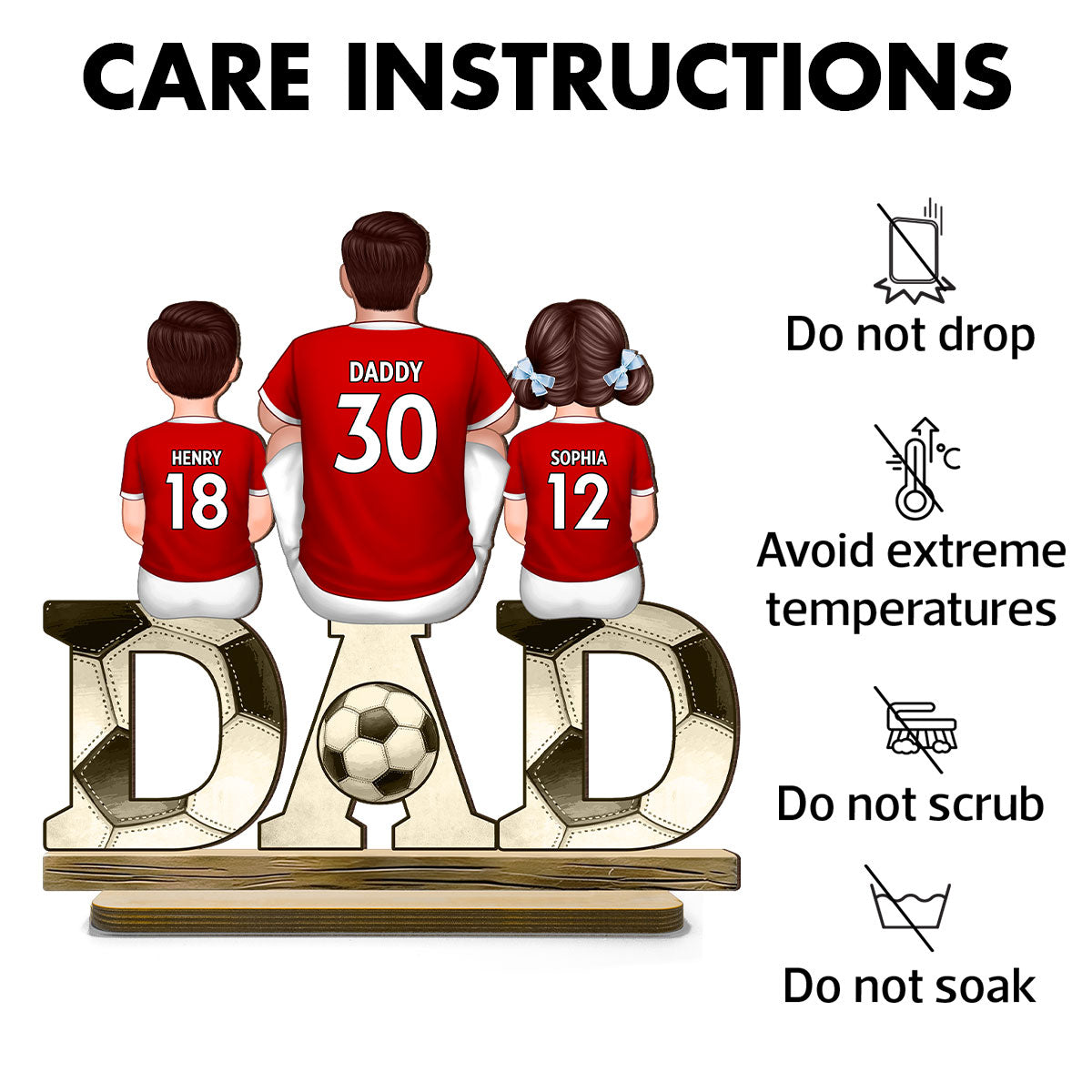 Soccer Dad & Kids Personalized 2-Layer Standing Wooden Plaque, Father’s Day gift for Dad, for Husband