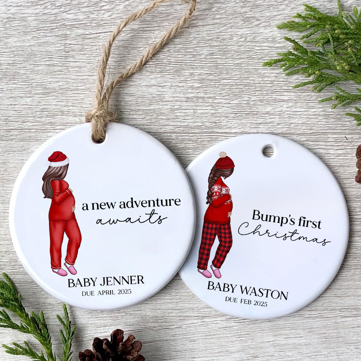 Pregnant Mom Baby Bump's First 2025 Ornament, Personalized Gifts Family, Pregnant Ornament