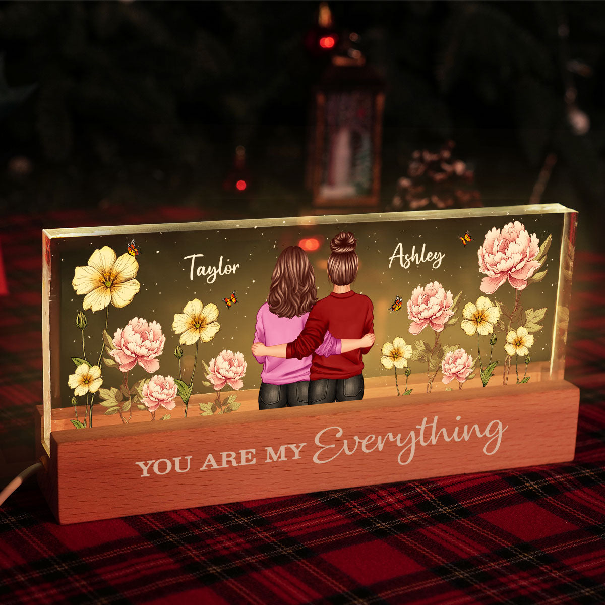 Couple Birth Month Flower Personalized Acrylic Block LED Night Light, Heartfelt 2025 Gift For Him, For Her, Boyfriend, Girlfriend, Husband, Wife