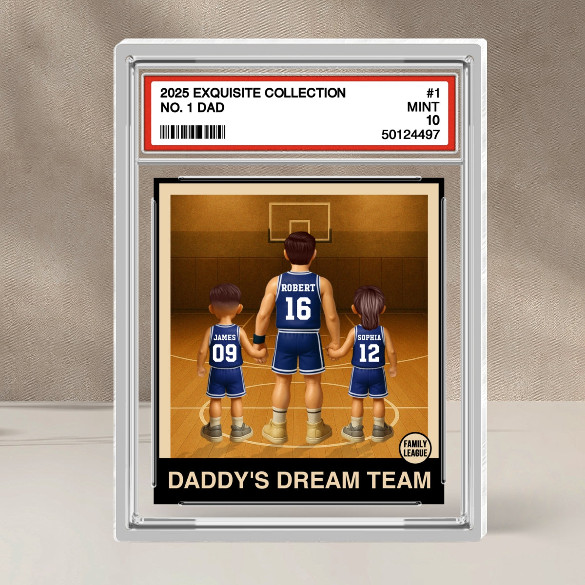 Basketball No. 1 Dad Man & Kids Trading Card Style Personalized Acrylic Block Plaque