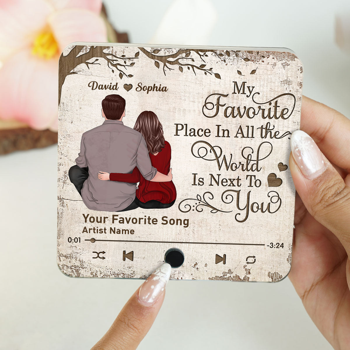 Favorite Place In The World Couple Sitting Back View Personalized Music Fridge Magnet, Gift For Him, For Her