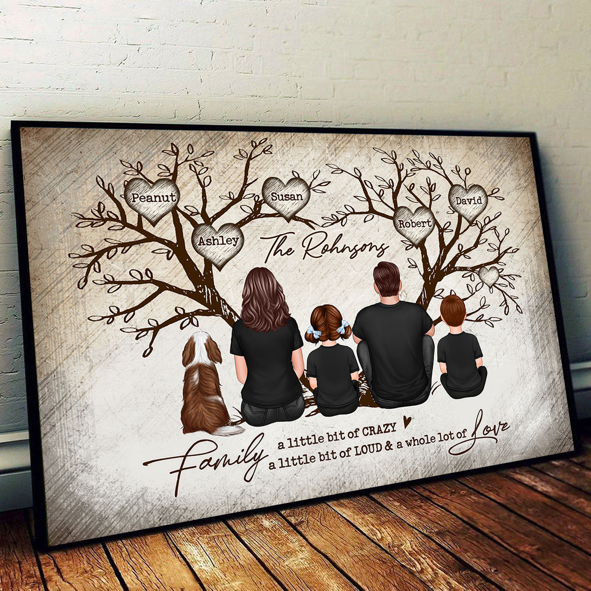 Family Heart Tree Sitting Personalized Poster, Home Decoration, Gift for Family