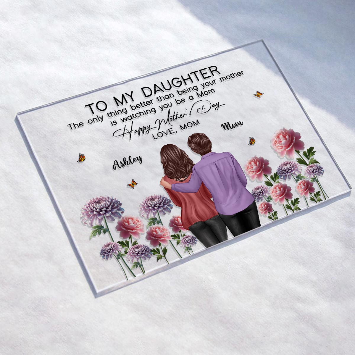 To My Daughter From Mom Happy Mother's Day Birth Flower Personalized Rectangle Acrylic Plaque with Stand, Gift For Daughter