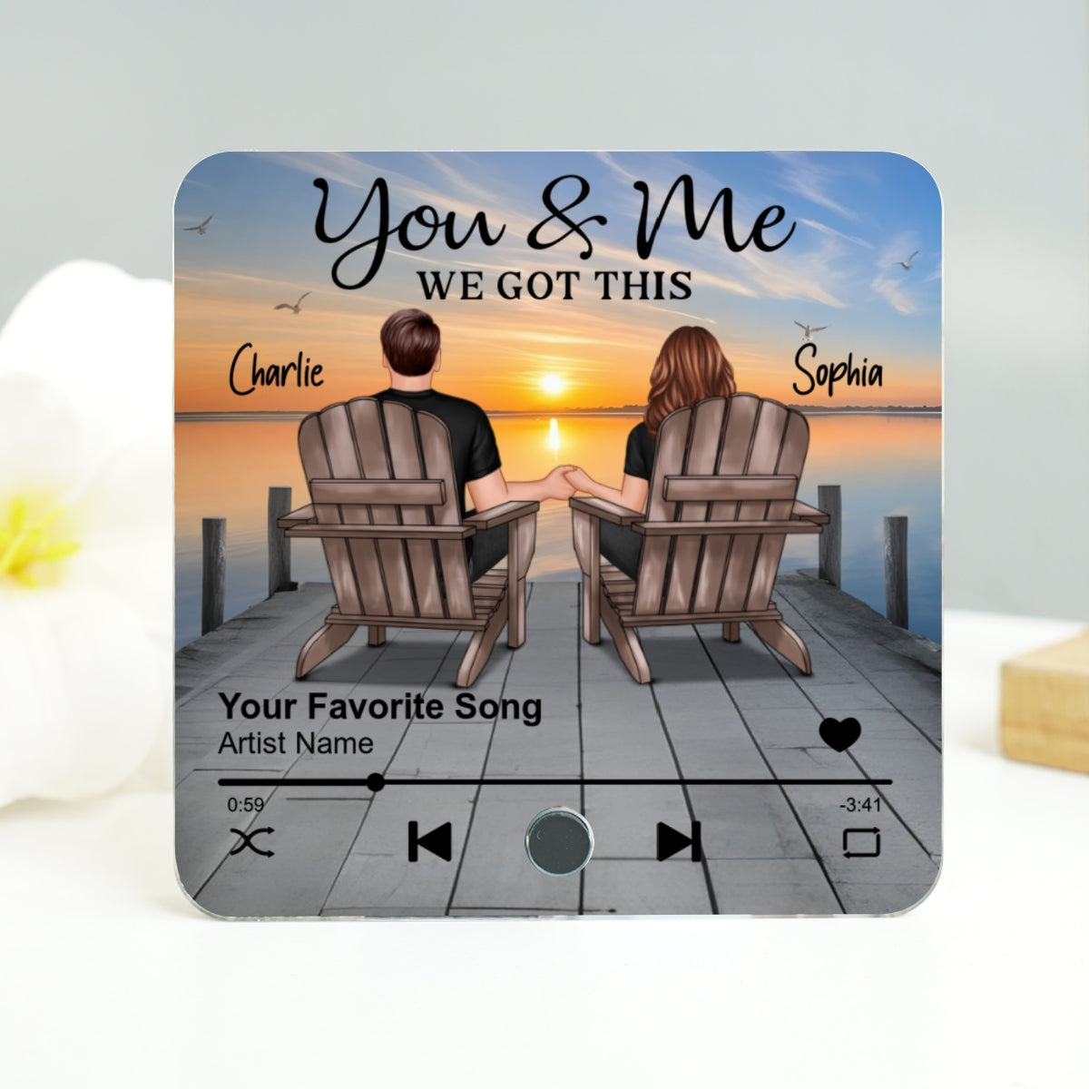 Eternal Love Couple Sitting On The Lake Dock Personalized Music Fridge Magnet, Heartfelt 2025 Gift For Couple, For Him, For Her, Boyfriend, Girlfriend, Husband, Wife