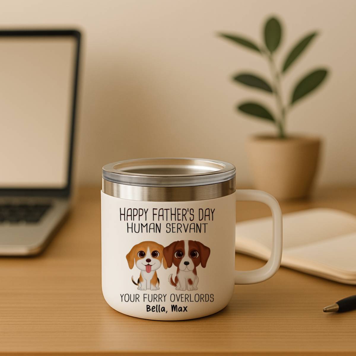 Happy Mother's Day Human Servant Personalized Stainless Steel Tumbler With Handle, Funny Gift For Dog Lovers