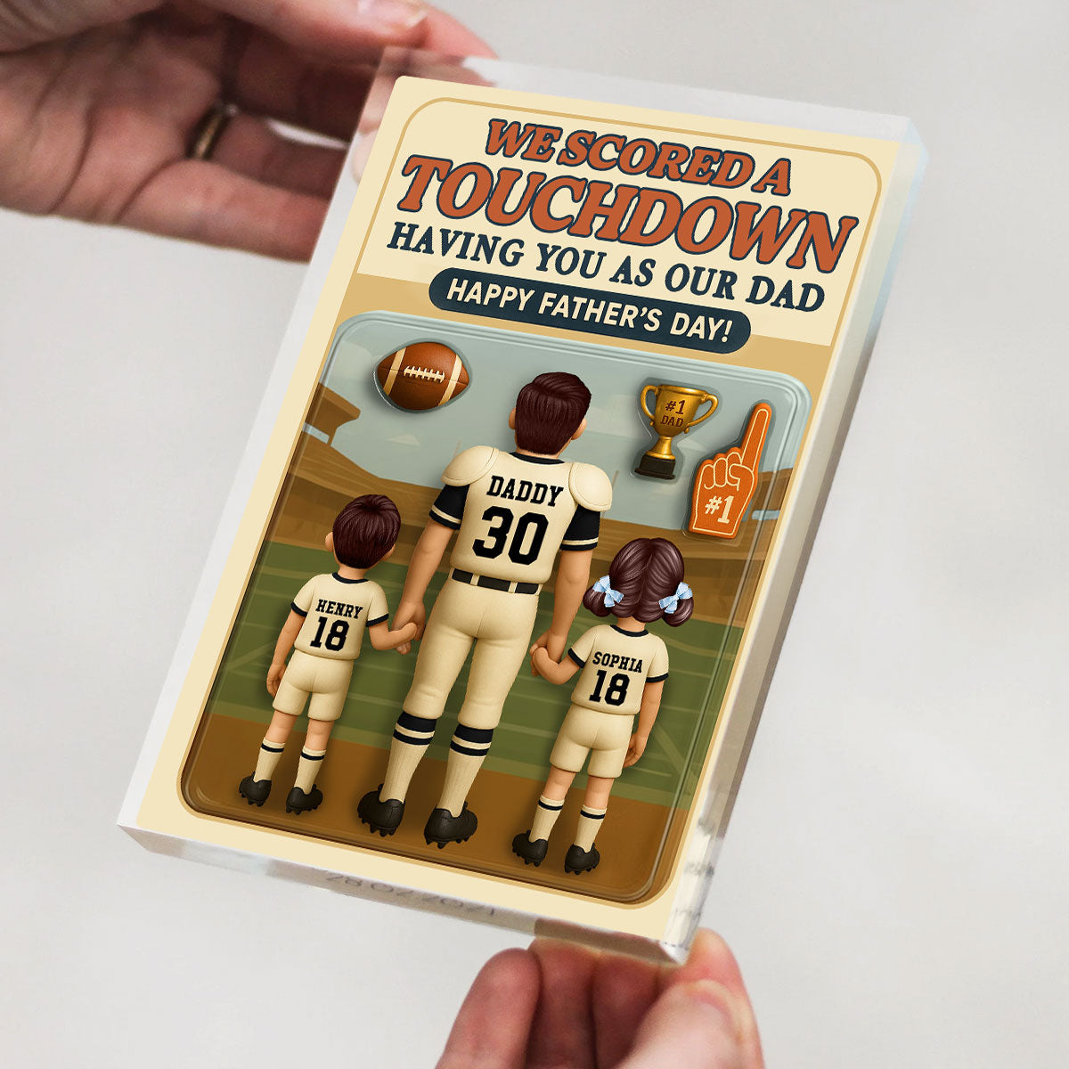 I Scored A Touchdown Having You as my Dad, Custom Figure Personalized Acrylic Block Plaque, Father's Day Gift for Dad, Gift for Husband