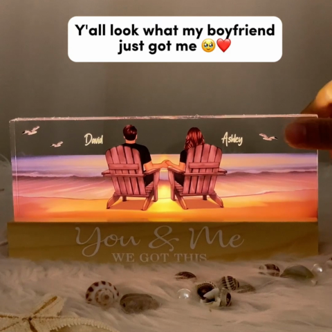 Eternal Sunset Beach Couple Personalized Acrylic LED Night Light, Heartfelt 2025 Gift, Anniversary Gift For Girlfriend, For Wife