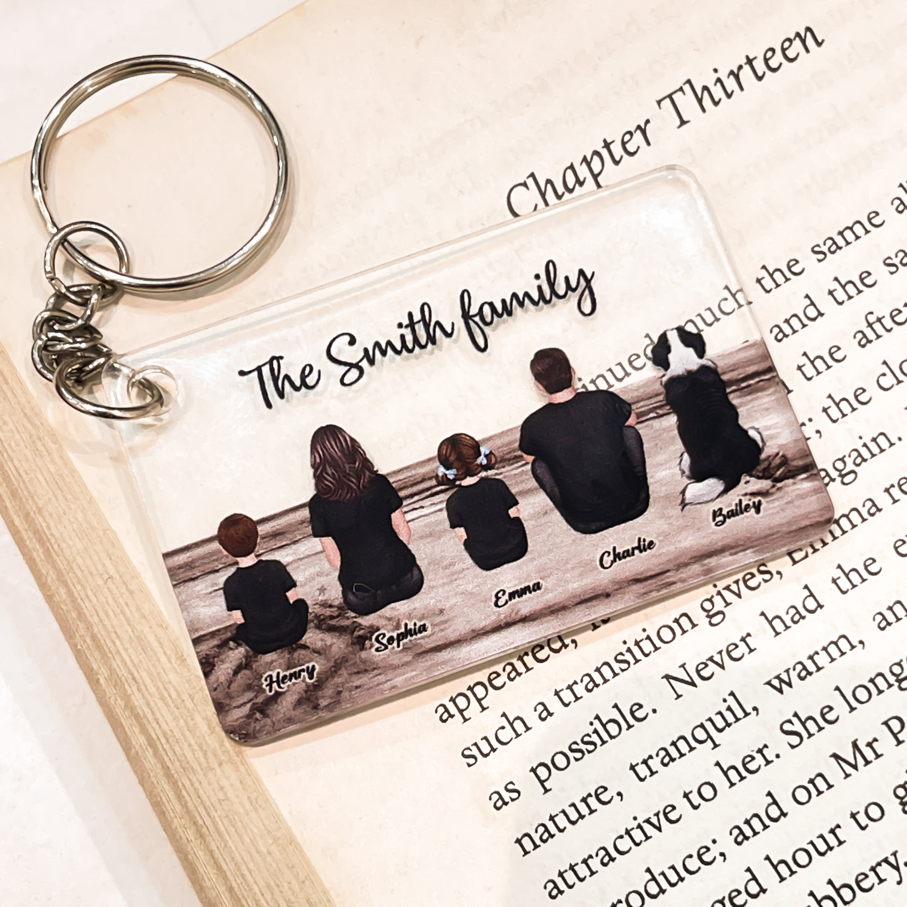 Family Sitting Vintage Background Personalized Acrylic Keychain, Gift For Family
