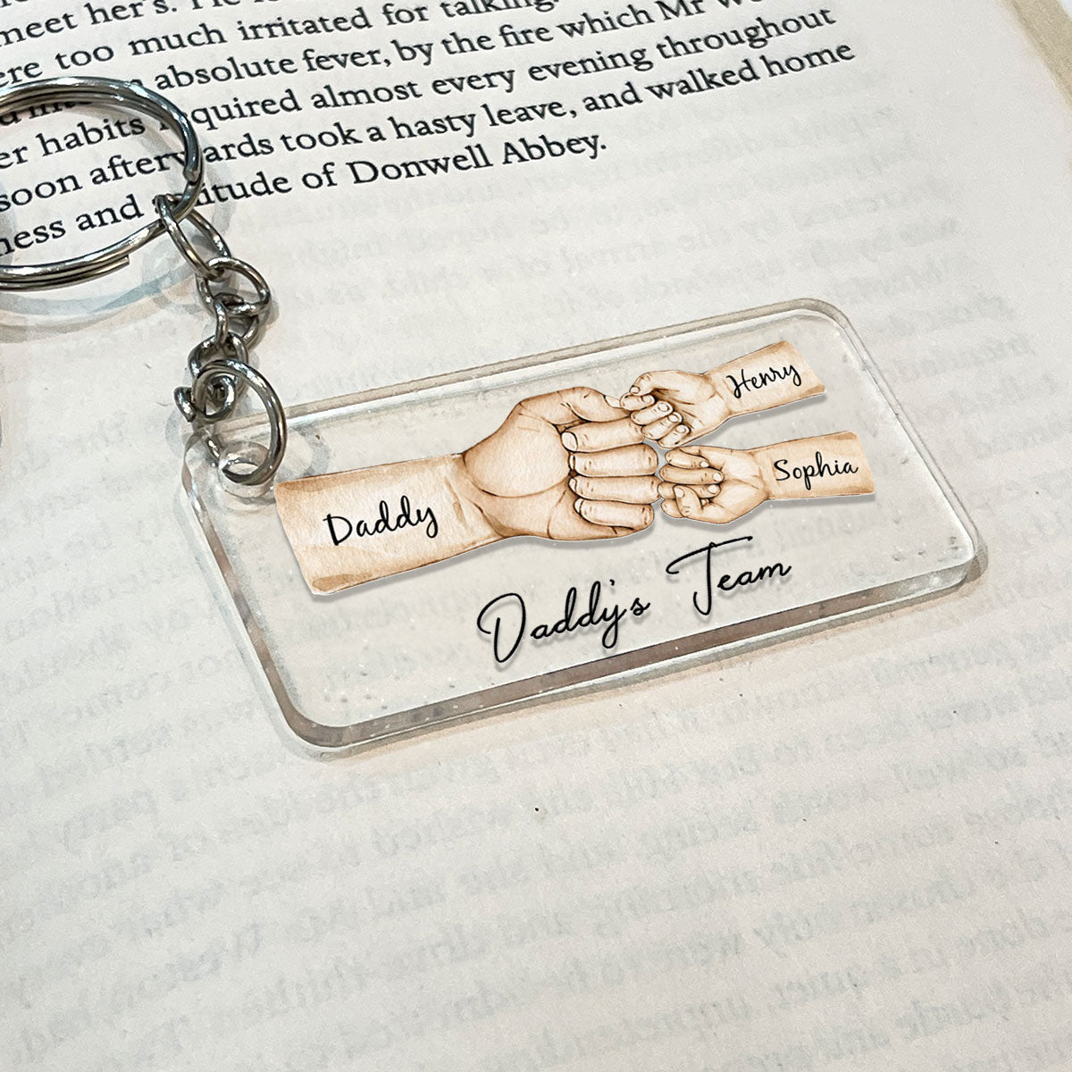 Daddy's Team Fist Bump Personalized Acrylic Keychain, Father's Day Gift For Dad, Gift for Husband, Gift for Grandpa