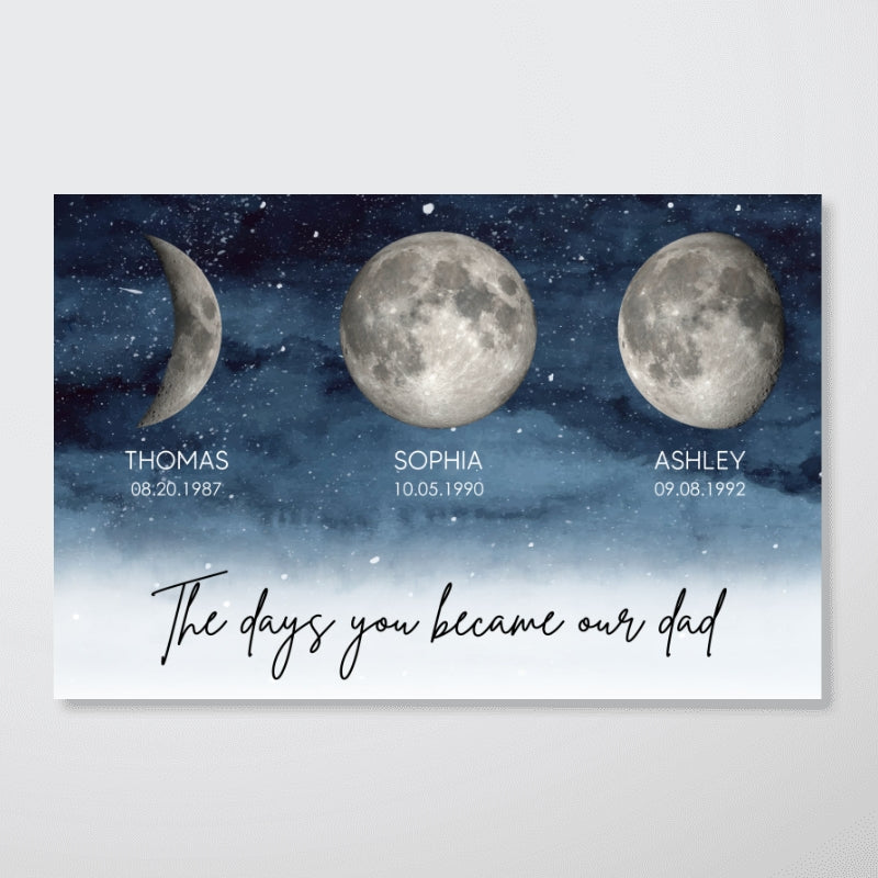 Starry Night The Day You Became DAD Birth Moon Phase Personalized Poster, Heartfelt Father's Day Gift For Dad, Husband