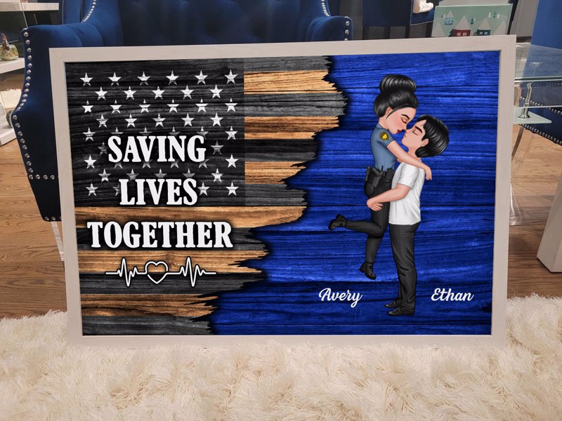 Hero Couple Nation Flag Gift by Occupation For Her, For Him Personalized Poster, Anniversary Gift for Couple