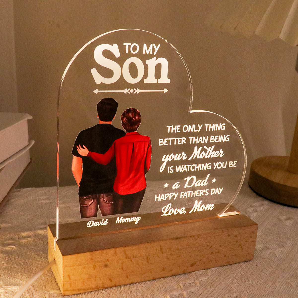 From Mom To Son Happy Father's Day Personalized LED Night Light, Heartfelt Father's Day Gift For Son