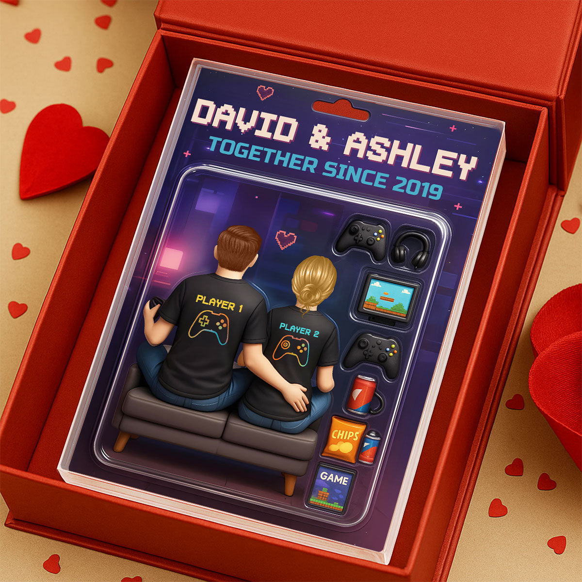 Game Players Couple, Toy Box Figures Style, Personalized Acrylic Block Plaque, Unique Gift for Him, Gift for Her