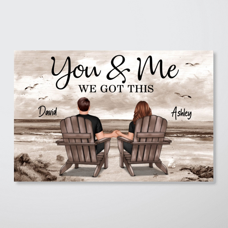 Couple Beach Landscape Retro Vintage Personalized Poster, Anniversary Gift For Couple