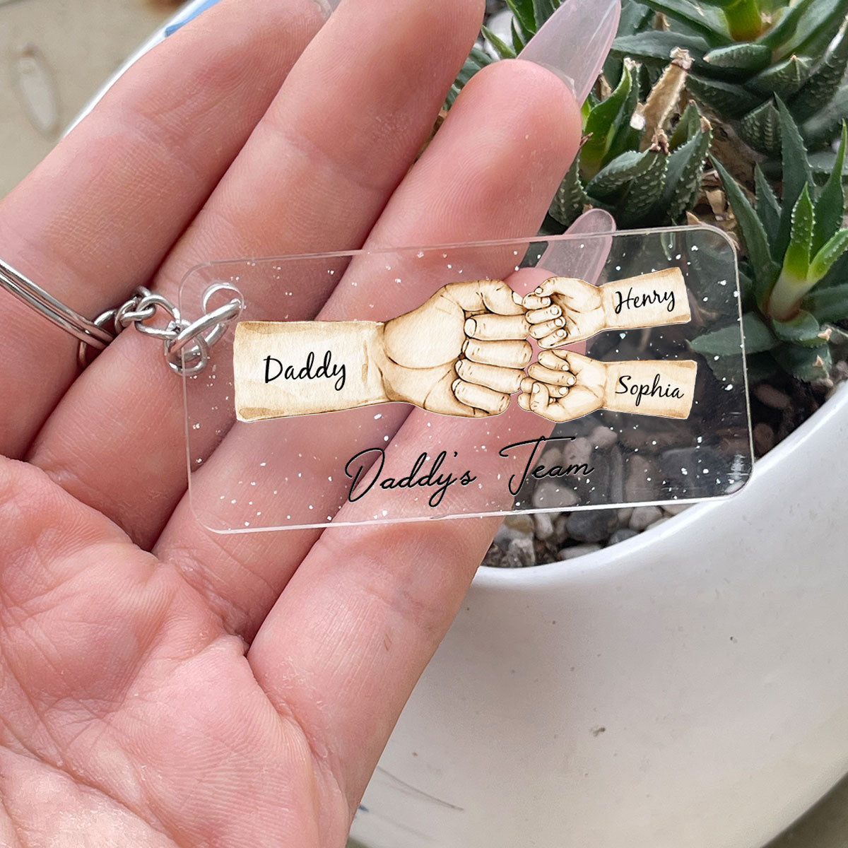 Daddy's Team Fist Bump Personalized Acrylic Keychain, Father's Day Gift For Dad, Gift for Husband, Gift for Grandpa