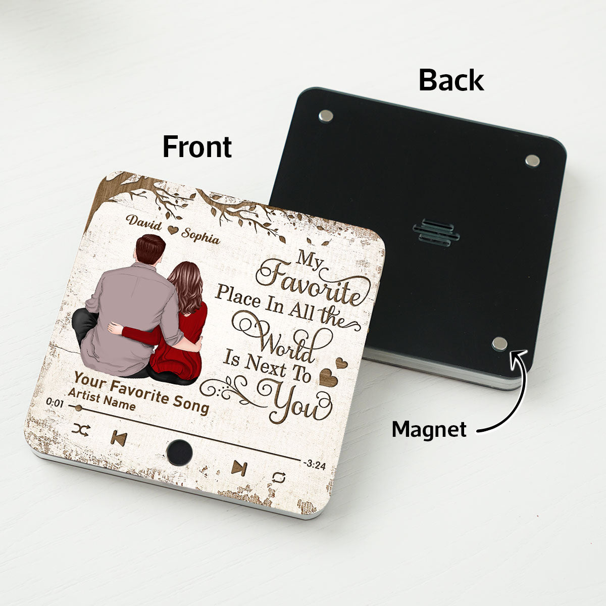 Favorite Place In The World Couple Sitting Back View Personalized Music Fridge Magnet, Gift For Him, For Her