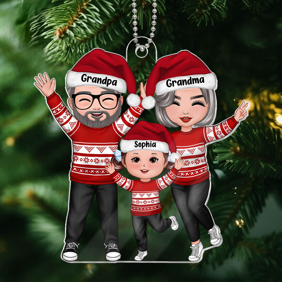 Happy Christmas Grandparents Grandkids Personalized Acrylic Ornament, Gift For Granddaughter Grandson