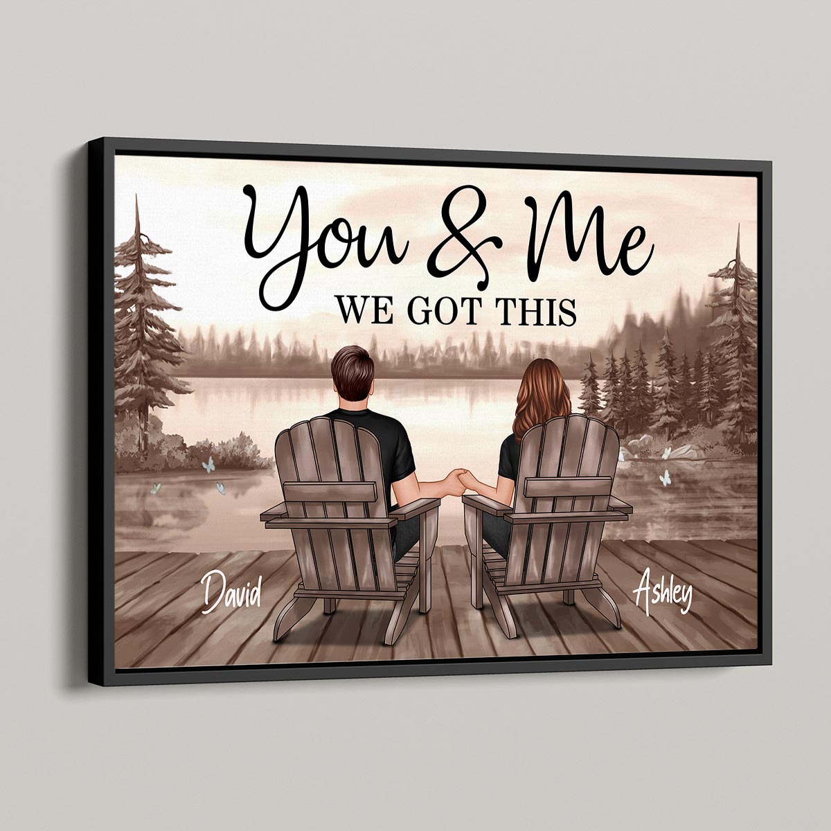 Couple Sitting Lake Landscape Retro Vintage Personalized Poster, Heartfelt 2025 Gift For Couple, For Him, For Her, Boyfriend, Girlfriend, Husband, Wife