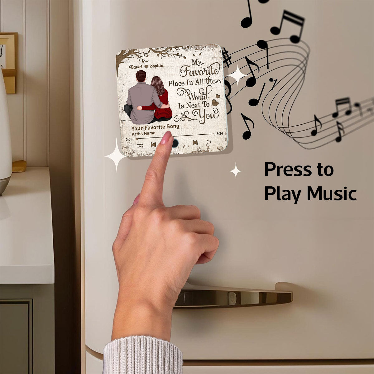 Favorite Place In The World Couple Sitting Back View Personalized Music Fridge Magnet, Gift For Him, For Her