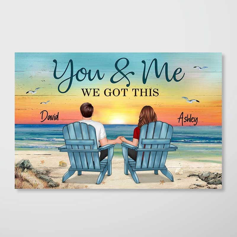 Couple Beach Landscape Retro Vintage Personalized Poster, Anniversary Gift For Couple