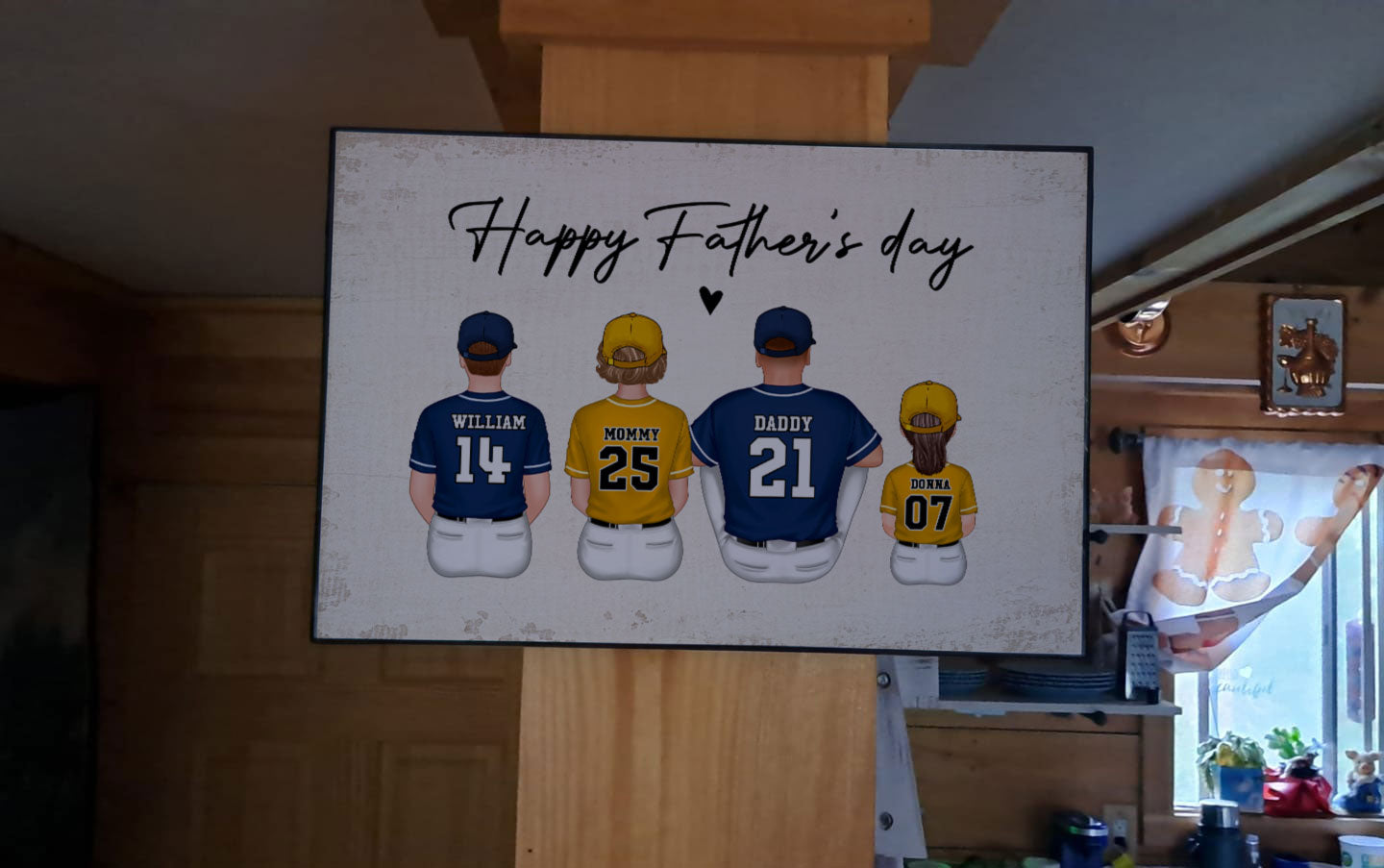Daddy's Team Softball Family Sitting Personalized Poster, Gift For Family, Dad, Grandpa, Husband