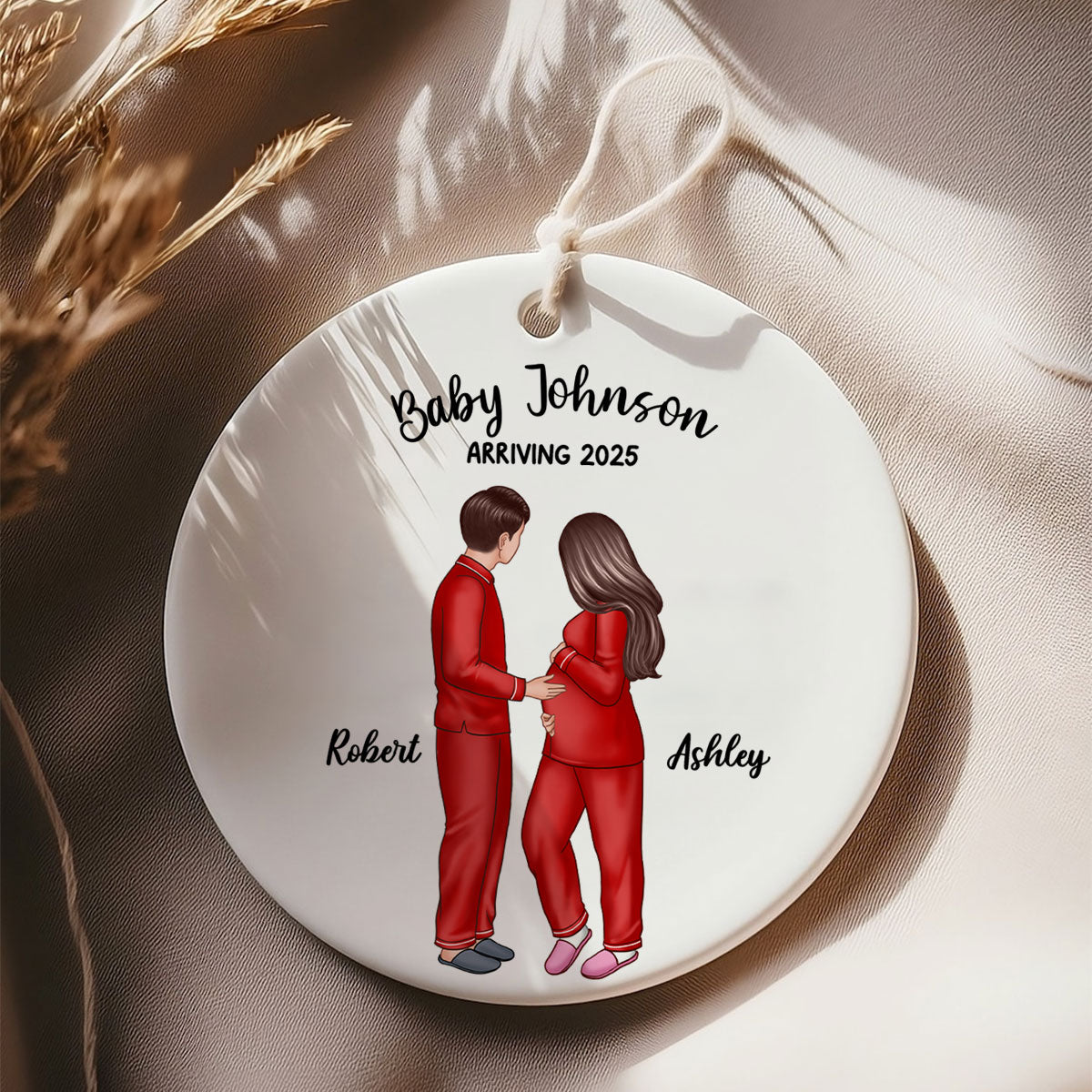 Personalized Pregnancy Ornament, Expecting Family Personalized Circle Ceramic Ornament, New Mom Gift, Expecting Parent Gift