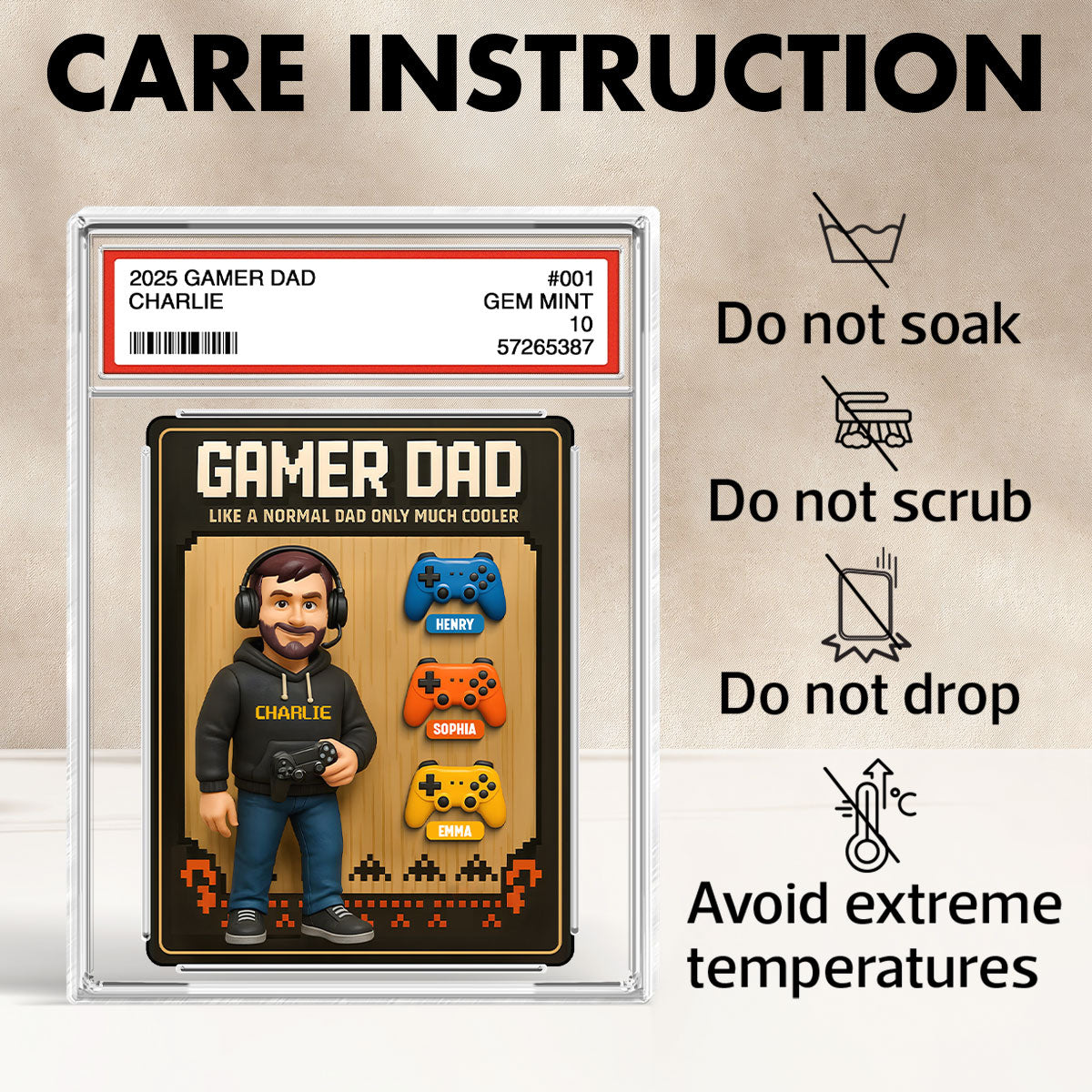 Gamer Dad Trading Card Personalized Acrylic Block Plaque, Father's Day Gift for Gamer Dad