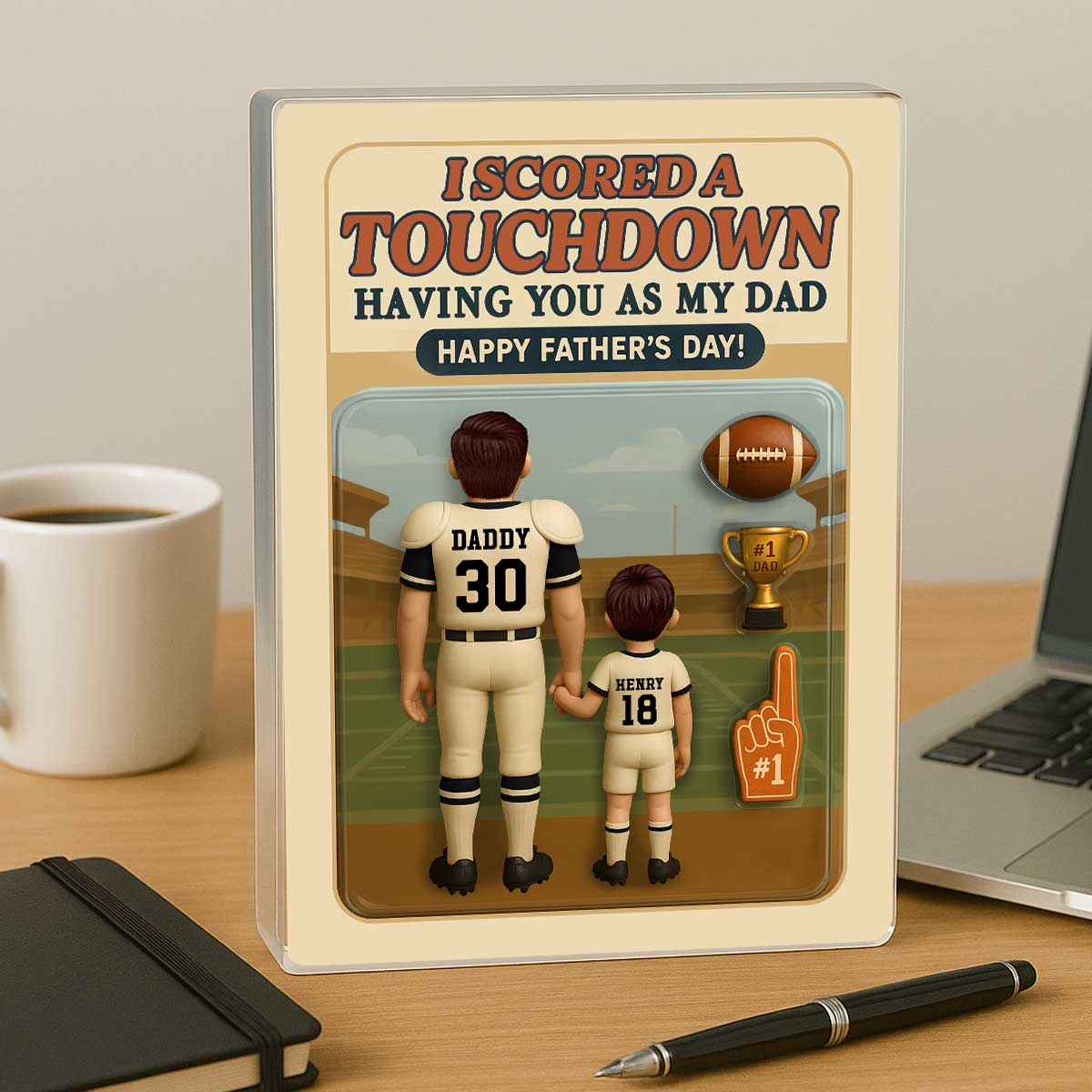 I Scored A Touchdown Having You as my Dad, Custom Figure Personalized Acrylic Block Plaque, Father's Day Gift for Dad, Gift for Husband