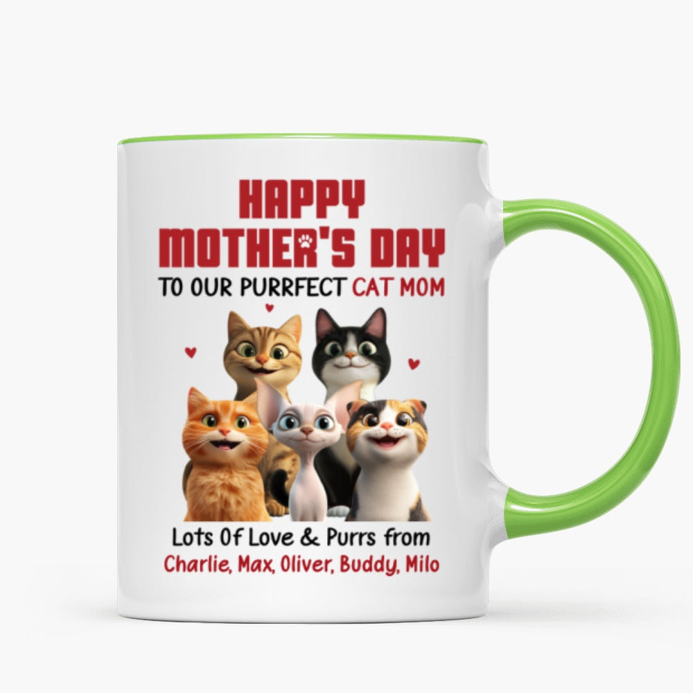 To Our Perfect Cat Mom Adorable Cartoon Cats Personalized Mug, Unique Gifts For Cat Moms
