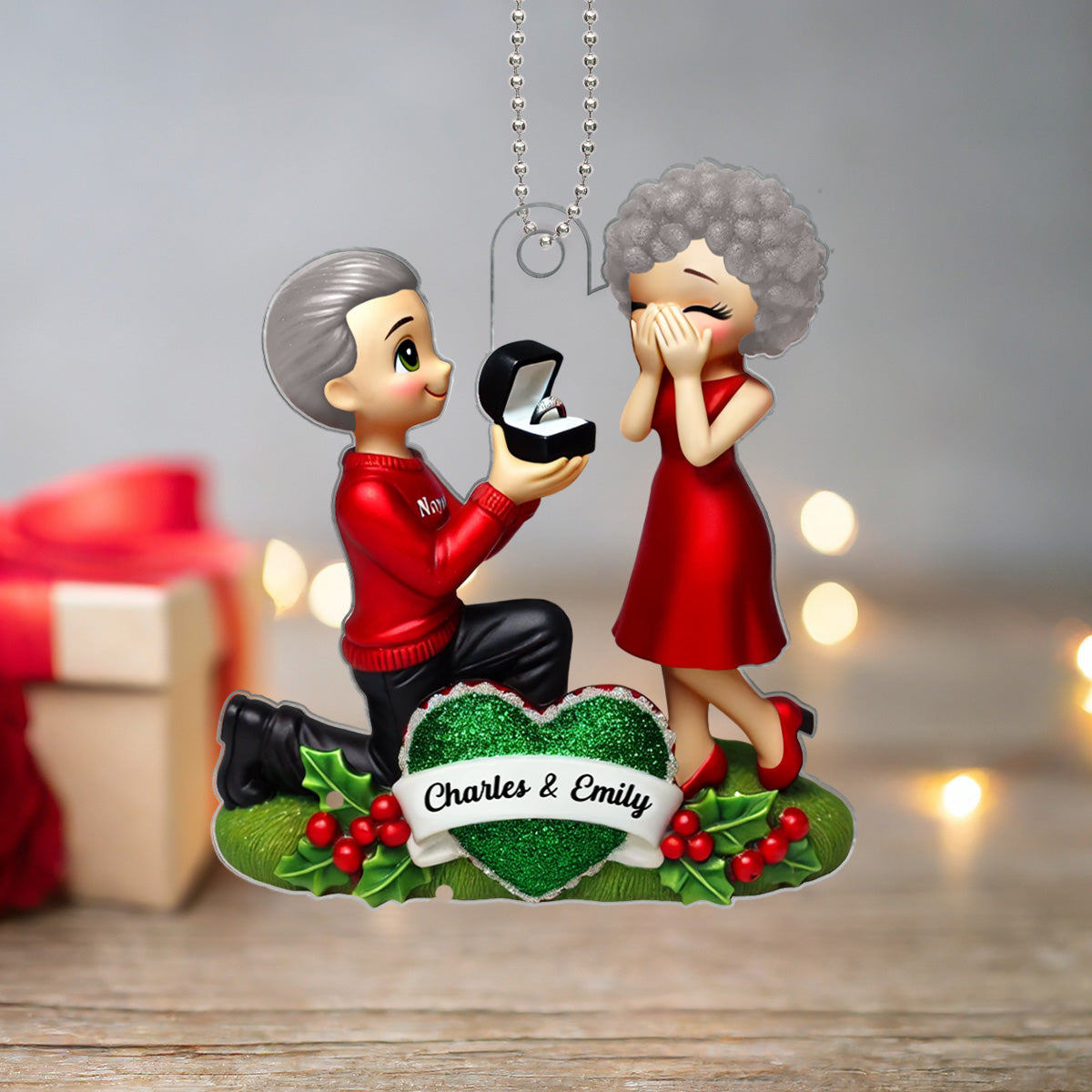 Marriage Proposal 3D Effect Ornament, Personalized Newly Engaged Gift, 'She Said Yes!' Ornament, Custom Just Engaged Gifts for Couples