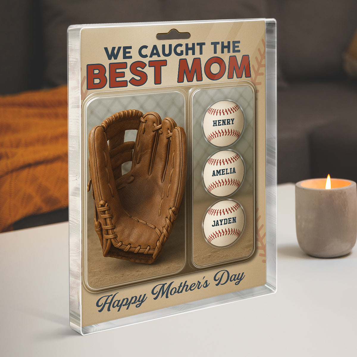 We Caught The Best Dad Grandpa Baseball & Glove Figures Style Personalized Acrylic Block Plaque, Perfect Father's Day Gift for Dad, Gift for Husband